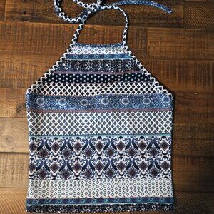 Crop Blue Floral Halter Top, Large (L) runs small, Thin Strap